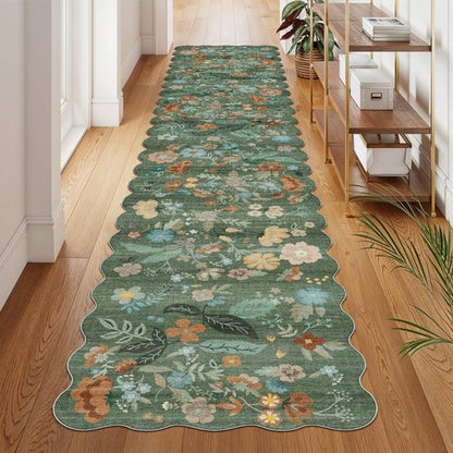 Washable 2'6x12 Hallway Runner Rug: Soft Entryway Kitchen Floral Runners Non Slip Water Resistant Nursery Bathroom Floor Mat Light Weight Carpet for Living Room Bedroom (2'6x12 Floral/Green)