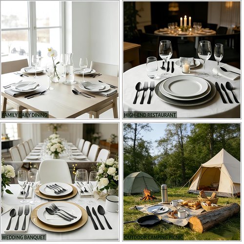 CEKEE 72-Piece Stainless Steel Flatware Set - Elegant Black & Silver Cutlery for 12 with Steak Knives