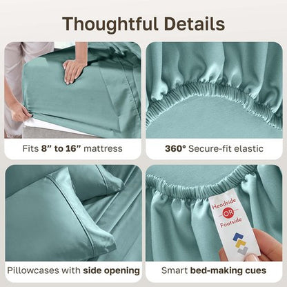 California Design Den 100% Cotton Queen Sheets Set - Silky Smooth Sateen Weave, 400 Thread Count, Deep Pockets - Teal