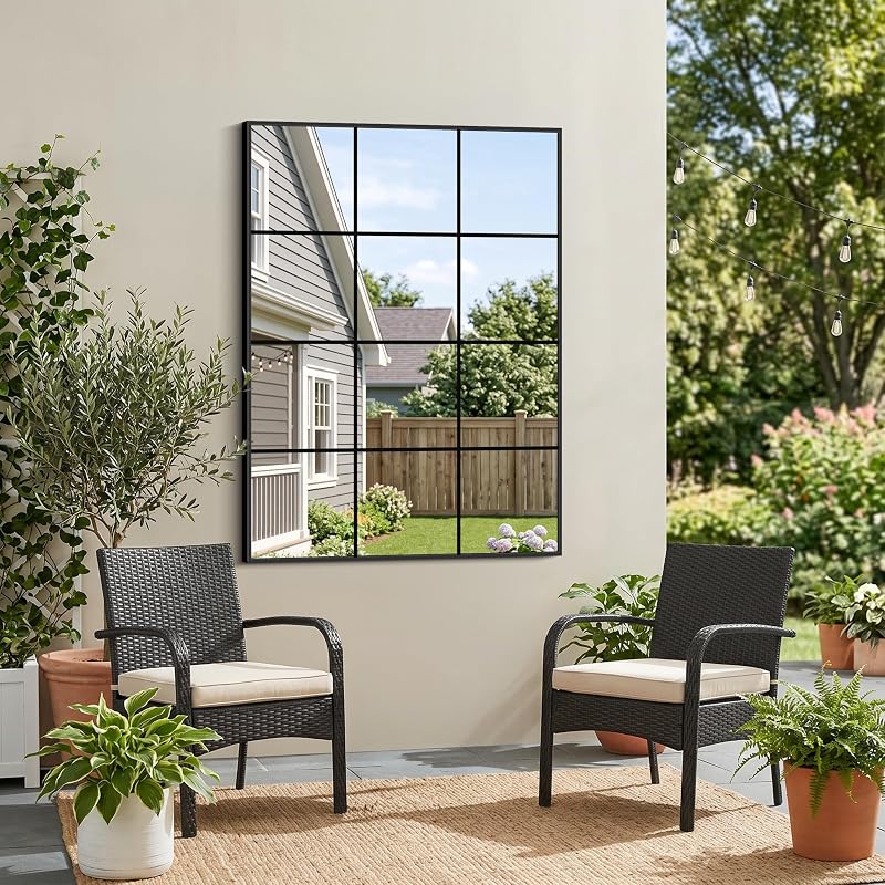 YIROMAN Window Pane Mirror 48x35 Inch Black Grid Wall Mirror