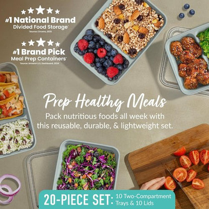 Bentgo - 20-Piece Reusable Meal Prep Containers | 2-Compartment, BPA-Free, Microwave & Dishwasher Safe (Mint)