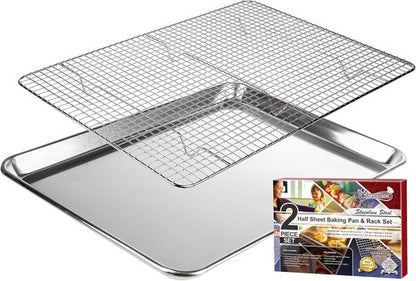 KITCHENATICS Aluminum Baking Pan - Half Sheet with Wire Rack for Easy Cleaning | 13 x 18 Inches, Heavy Duty