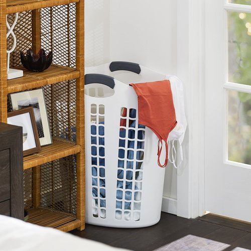 Gracious Living Easy Carry Flex Hamper, Large 87.5 Liter Lightweight Plastic Ventilated Laundry Basket Clothes Bin with Handles, White 3 Pack