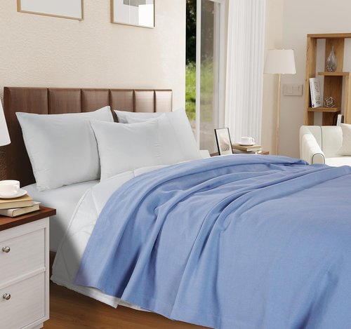 **LANE LINEN Twin Size Blanket - 100% Cotton, Cozy & Soft 350 GSM for All Seasons | Oeko-TEX Certified Light Blue (68"x90")**