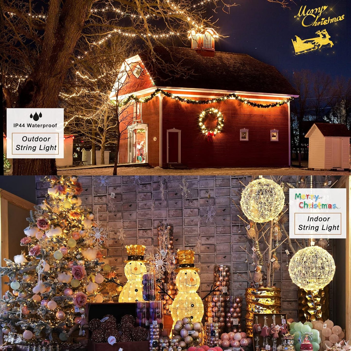 Skiennix Warm White String Lights - 66 ft, 200 LED Indoor/Outdoor Twinkle Fairy Lights for Holiday Decor