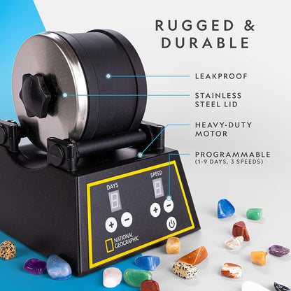 National Geographic Professional Rock Tumbler Kit - Complete 2 Lb. Tumbler for Adults & Kids with Rocks, Grit & GemFoam Polish