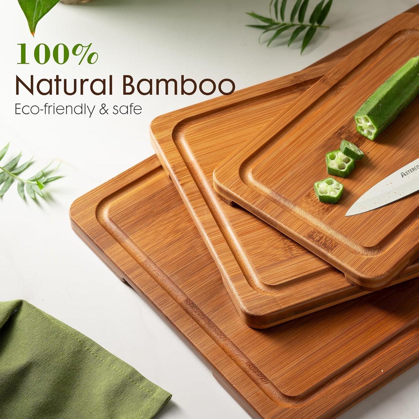 Astercook Bamboo Cutting Boards - Deep-Carbonized, Reversible Design with Juice Grooves & Easy-Grip Handles | Kitchen Gift