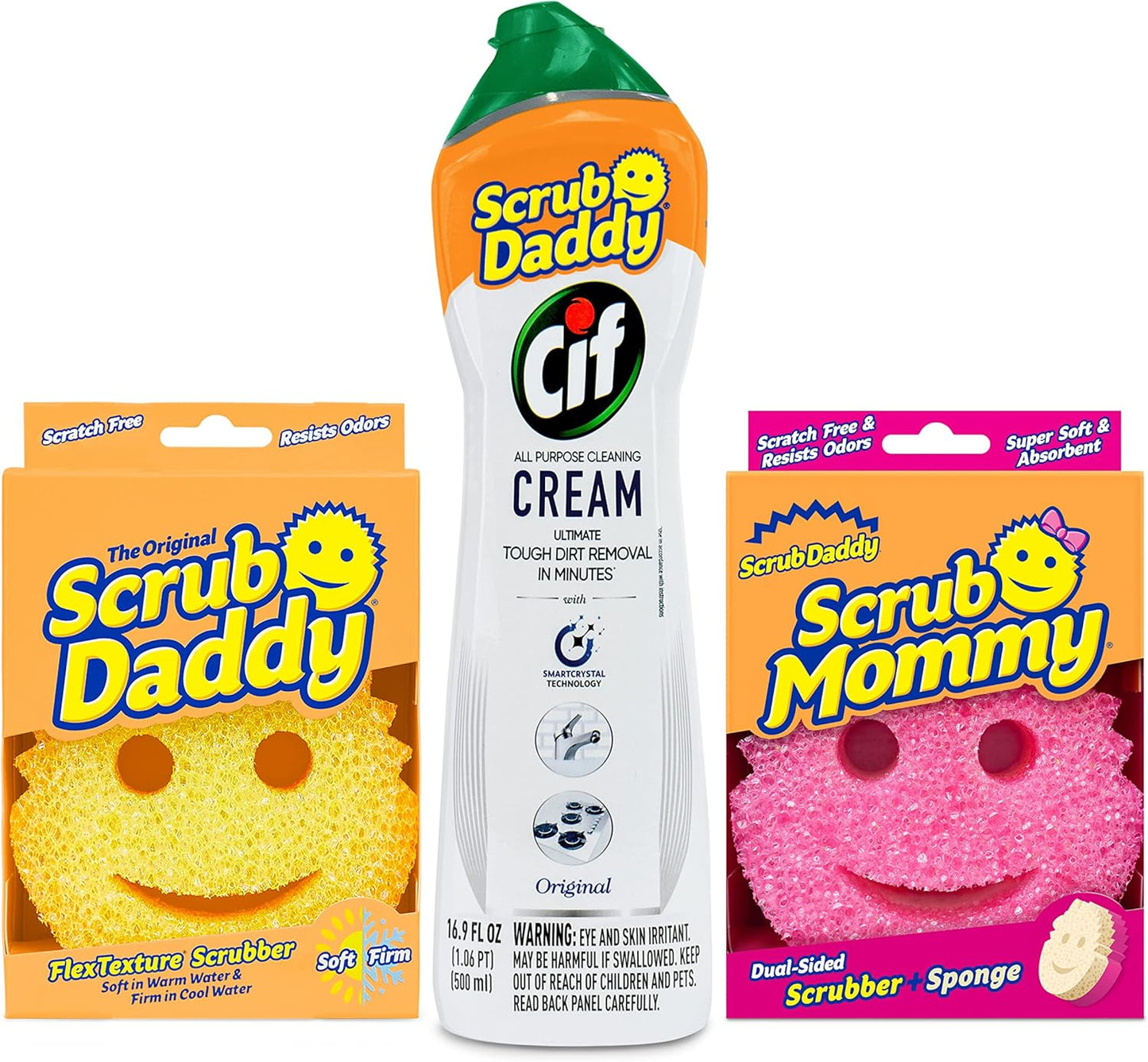 Scrub Daddy Sponges | Non-Scratch Kitchen & Bathroom Cleaning Set with Scrub Mommy & Cif Cleaner