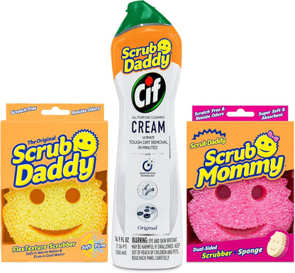 Scrub Daddy Sponges | Non-Scratch Kitchen & Bathroom Cleaning Set with Scrub Mommy & Cif Cleaner