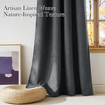 NICETOWN Blackout Curtains - Charcoal Gray Faux Linen 63-Inch Privacy Panels | Modern Farmhouse Style, 2 Panels