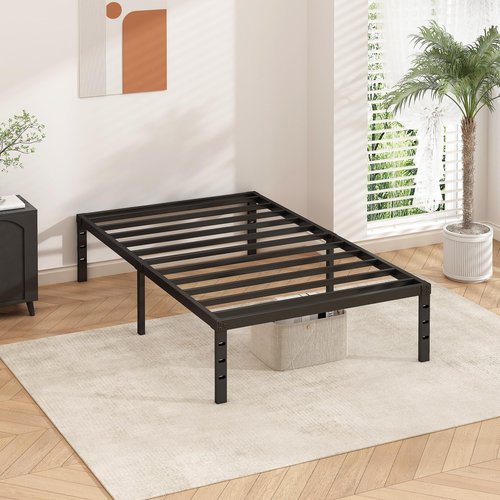 HLIPHA Metal Platform Bed Frame 16 Inch Tall,No Box Spring Needed,Twin Size Bed with Heavy Duty Strong Support Slats,Easy to Assemble,Black