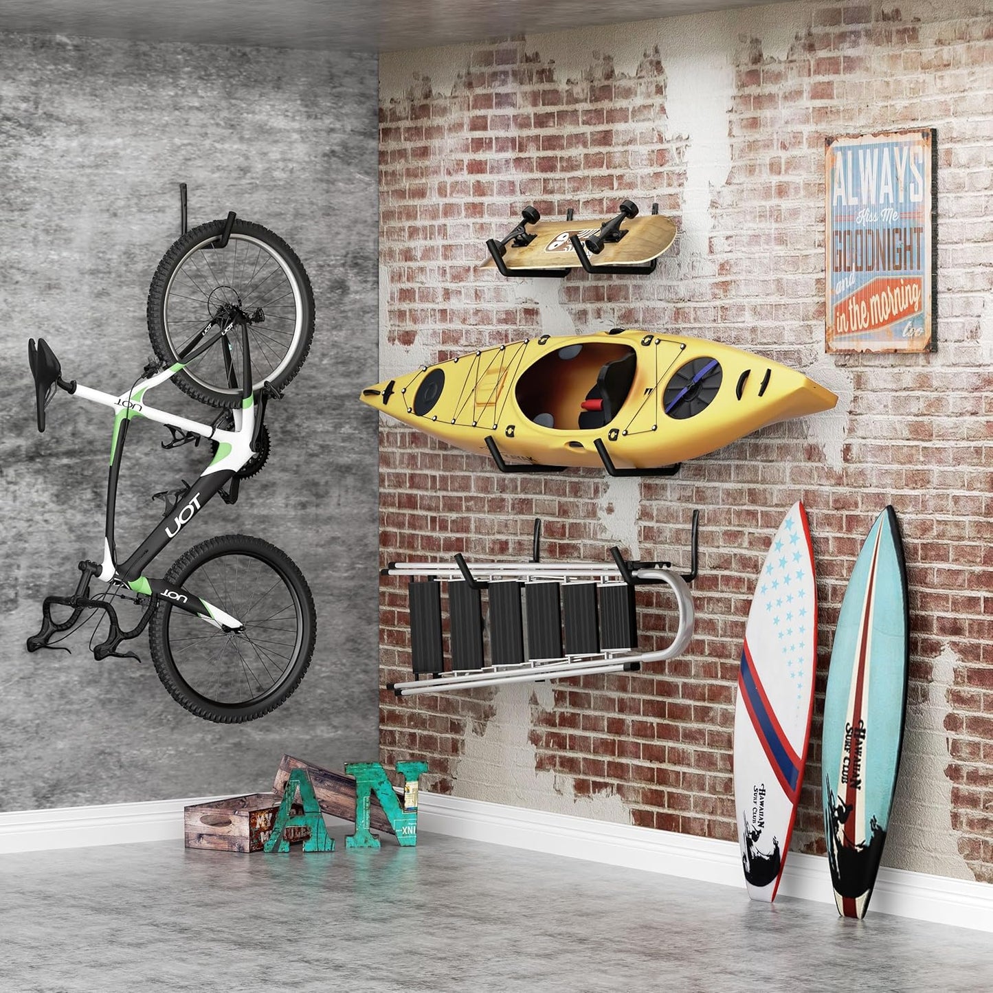 Niffgaff Heavy Duty Garage Storage Hooks - 120 LB Capacity Wall Mounted Rack for Kayaks, Ladders & Bikes
