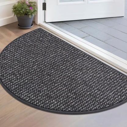 BEQHAUSE Dirt Trapper Door Mat 17" x 30" Half Circle Non-Slip Washable Doormats Entrance Rugs Absorbent Welcome Low Profile Floor Mats for Front Back Door and Entryway, Charcoal