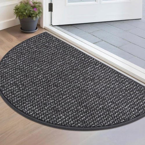 BEQHAUSE Dirt Trapper Door Mat 17" x 30" Half Circle Non-Slip Washable Doormats Entrance Rugs Absorbent Welcome Low Profile Floor Mats for Front Back Door and Entryway, Charcoal