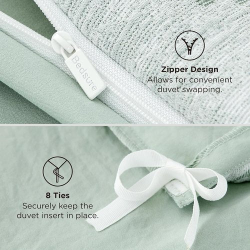 Bedsure Green Duvet Cover - Queen Size Bowknot Jacquard Design | Soft, Elegant Boho Bedding Set with 1 Duvet Cover & 2 Pillow Shams