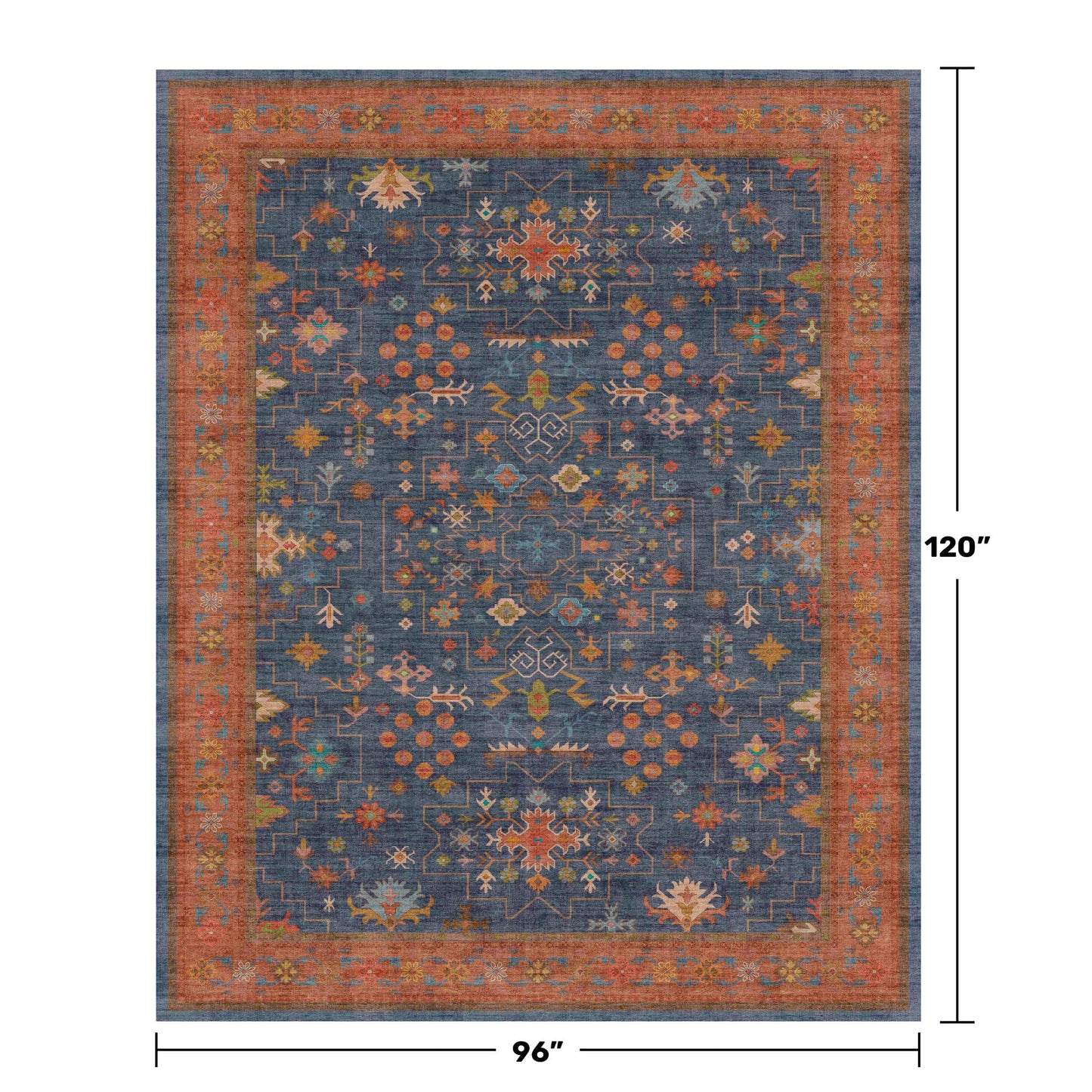 Washable Navy Blue Living Room Rug, 8x10 Area Rug For Bedroom, Dining Room Rugs for Under Table - Low Pile Non-Slip Rubber Backing Stain Resistant Rug - Aethestic Boho Home Decor (8x10 Navy Blue)