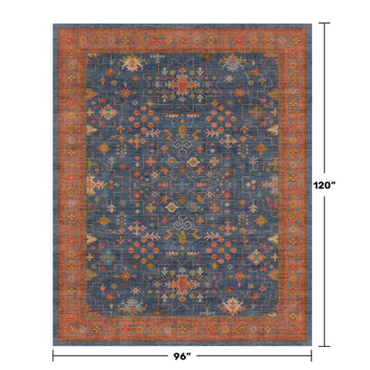 Washable Navy Blue Living Room Rug, 8x10 Area Rug For Bedroom, Dining Room Rugs for Under Table - Low Pile Non-Slip Rubber Backing Stain Resistant Rug - Aethestic Boho Home Decor (8x10 Navy Blue)