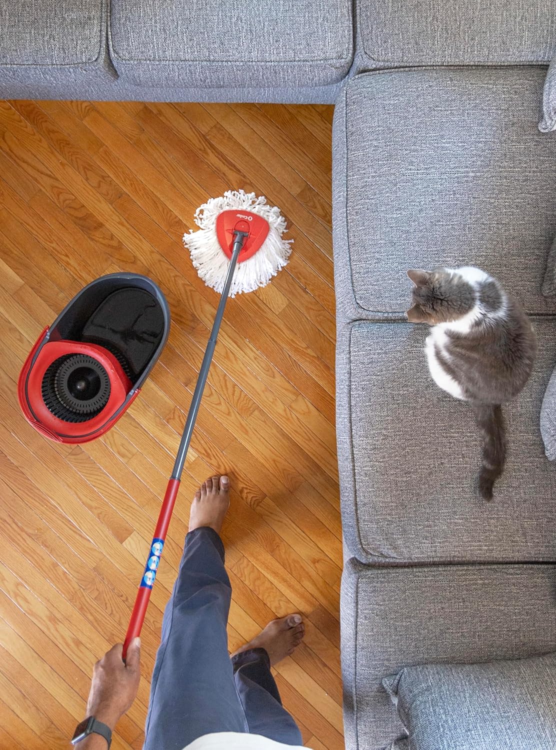 O-Cedar EasyWring Microfiber Spin Mop & Bucket | Efficient Floor Cleaning System with Extra Refill - Red/Gray