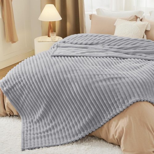 Bedsure GentleSoft Blankets - Cozy Queen Size Fleece Throw in Light Grey, 90x90 Inches for Ultimate Comfort