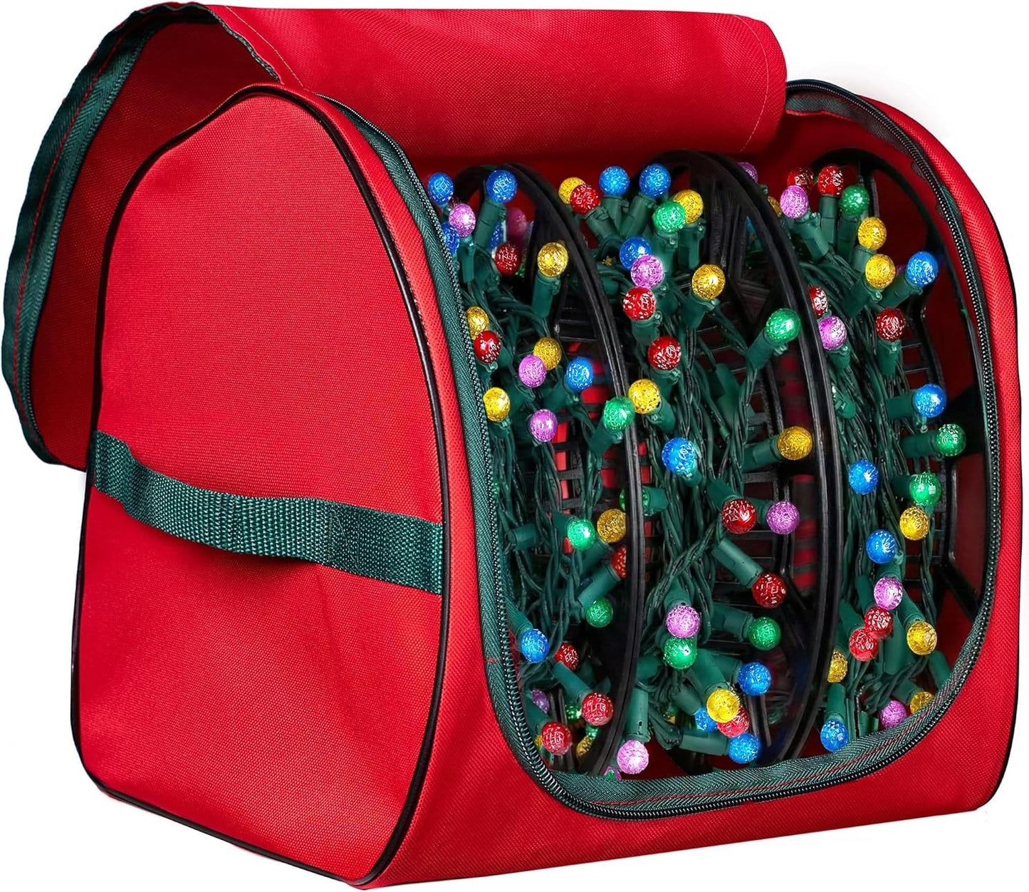 ZOBER Christmas Light Storage Reels - Durable Organizer with 3 Wheels - Fits 200 Mini Lights - Red