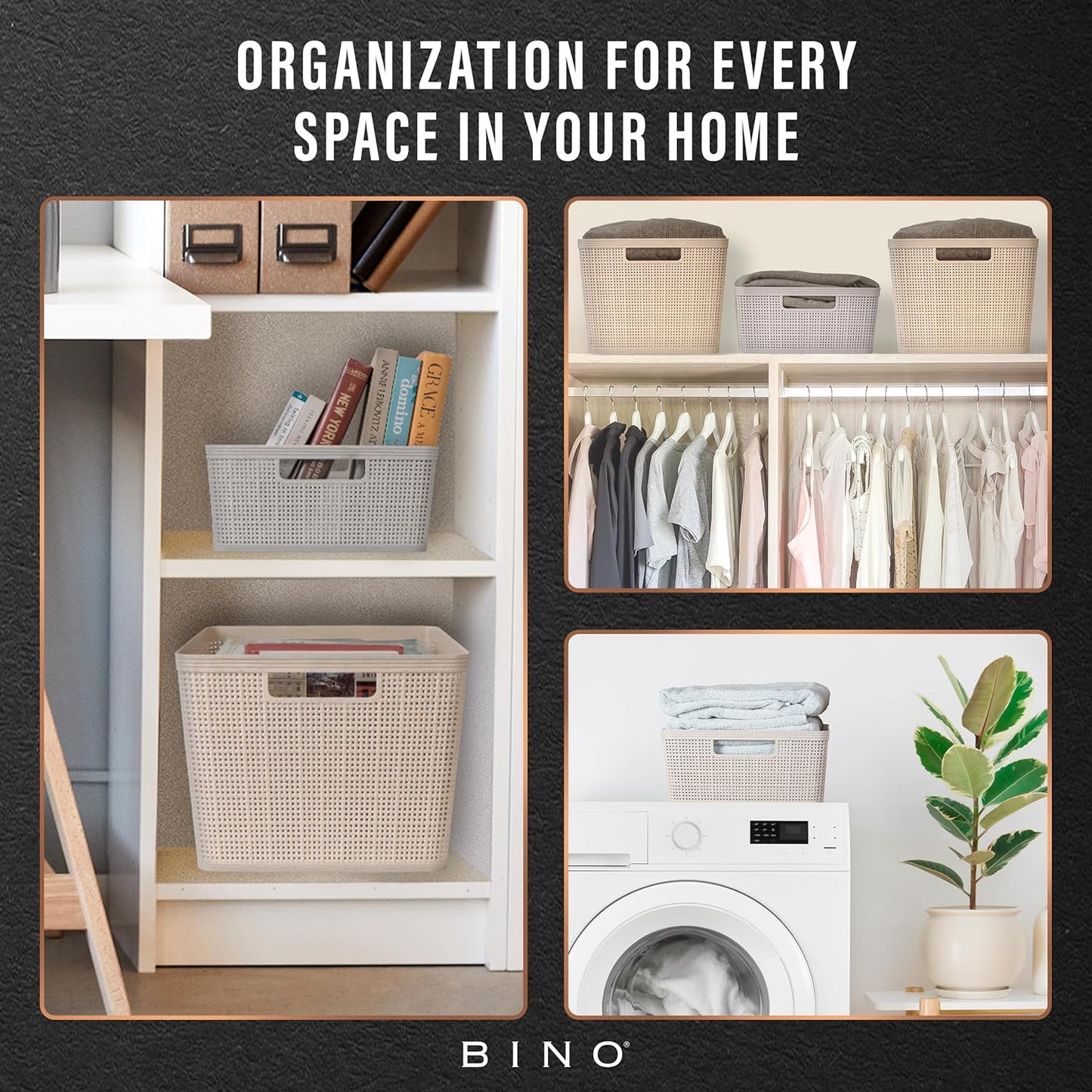 BINO Woven Plastic Basket - Stylish Home Organization | XS Natural Grey, 5-Pack | Jute Collection