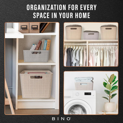 BINO Woven Plastic Basket - Stylish Home Organization | XS Natural Grey, 5-Pack | Jute Collection