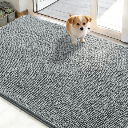 OLANLY Dog Door Mat - Absorbent Non-Slip Mud Mat for Dogs | Quick Dry Chenille, 48x30, Grey