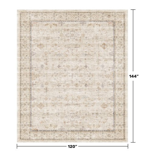 Beige Cream 10x12 Large Living Room Area Rug, Soft Neutral Carpet for Bedroom, Dining Room Under Table, Geometric Floral Contemporary Home Décor, Modern Non Slip Stain Resistant Floor Carpet