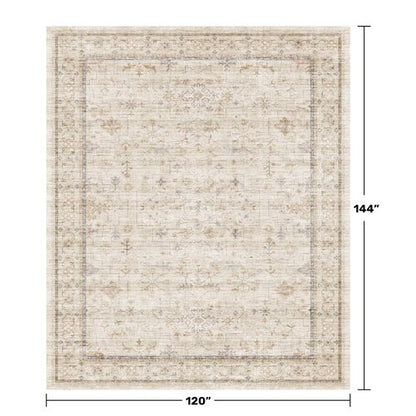 Beige Cream 10x12 Large Living Room Area Rug, Soft Neutral Carpet for Bedroom, Dining Room Under Table, Geometric Floral Contemporary Home Décor, Modern Non Slip Stain Resistant Floor Carpet