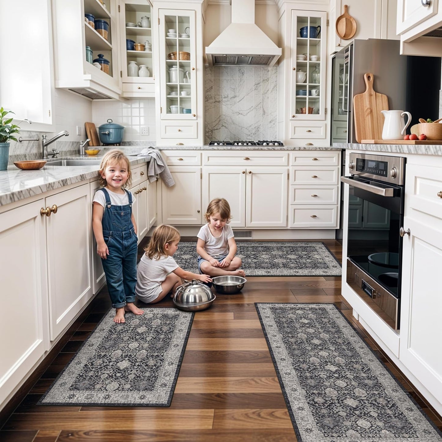 Skiennix Washable Kitchen Floor Mats - Non-Slip Water-Resistant Runners | Soft Decorative Rugs (2x3, 2x4, 2x5, 2x6, Black)