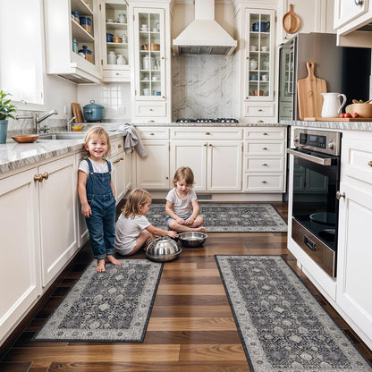 Skiennix Washable Kitchen Floor Mats - Non-Slip Water-Resistant Runners | Soft Decorative Rugs (2x3, 2x4, 2x5, 2x6, Black)