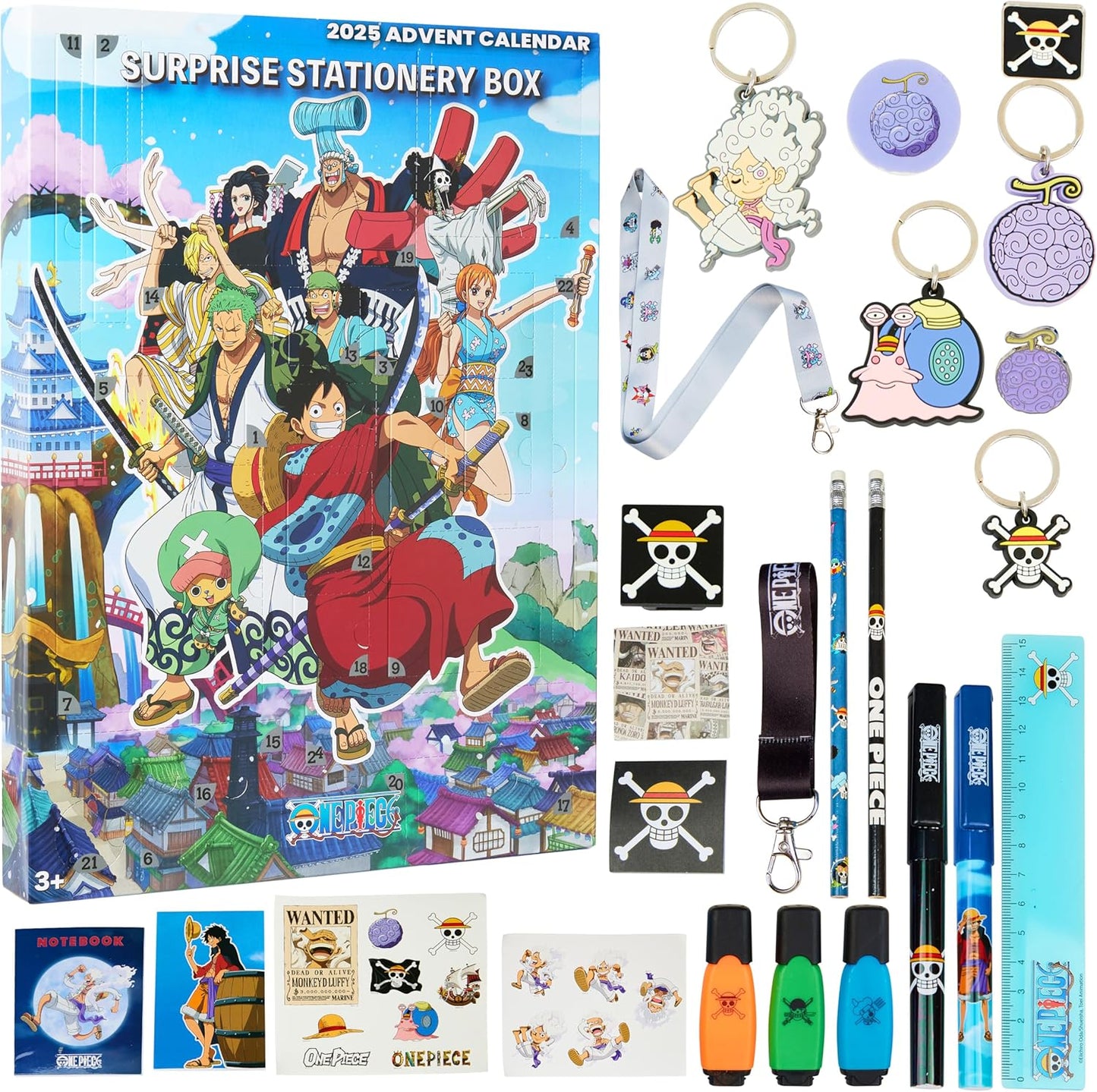 One Piece Advent Calendar 2025 - 24 Surprises Including Mini Notebook, Keychain & Pens | Perfect Anime Christmas Gift for Kids & Teens