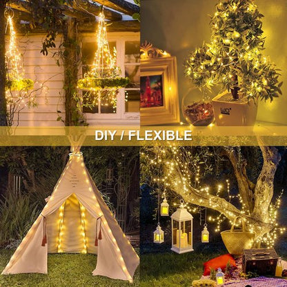 JMEXSUSS Solar String Lights - 33FT 100 LED Warm White Fairy Lights | Waterproof 8 Modes for Outdoor Decor
