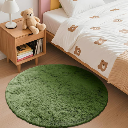 OLANLY Green Round Rug - Soft & Fluffy Machine Washable 3 ft Circle Area Rug for Bedroom & Living Room