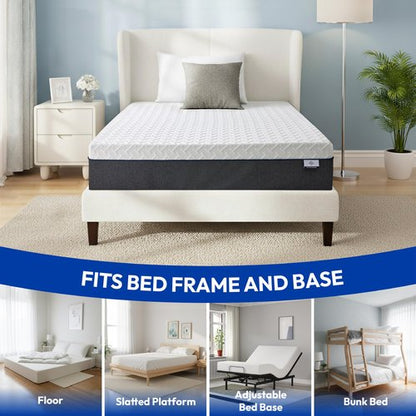 Gelsea 12 Inch Queen Size Mattress, Gel-Infused Green Tea Memory Foam Mattress for Back Pain Relief & Cool Sleep, Medium Plush Feel, Fiberglass Free & CertiPUR-US Certified, Mattress in a Box