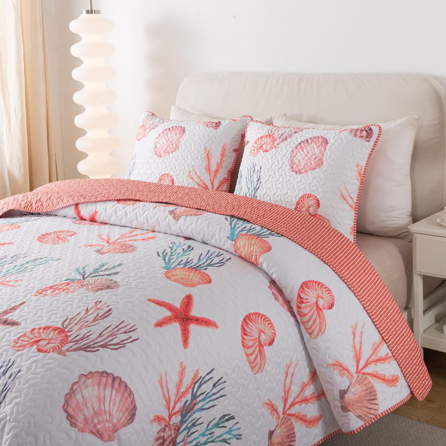 Soul & Lane Seaside Treasures Bedding Quilt Set - King with 2 Shams | Ocean Beachfront Lightweight Quilted Bedspread