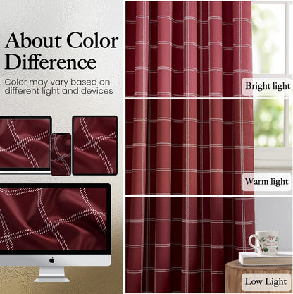 NICETOWN 100% Blackout Red Plaid Curtains - 84 Inch Long Thermal Insulated Drapes | 2 Panels Set for Living Room
