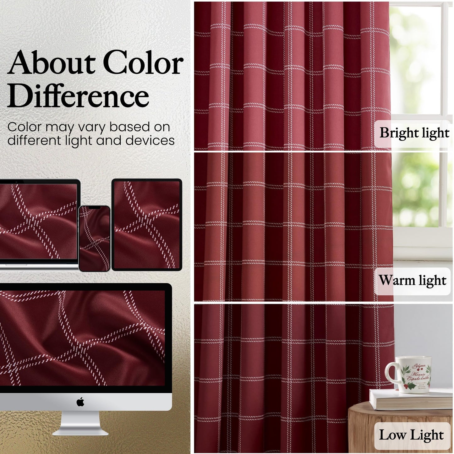 NICETOWN 100% Blackout Red Plaid Farmhouse Curtains 84 Inch Long 2 Panels Set for Living Room Checkered Drapes Thermal Insulated Privacy Protection Rod Pocket Back Tab, 52" W
