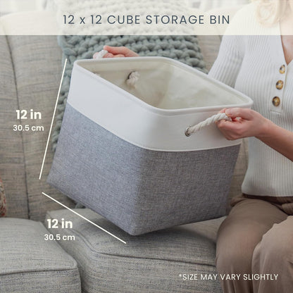 OrganiHaus 12x12 Cube Storage Bins - Foldable Fabric Organizers with Rope Handles | 4-Pack Off-White