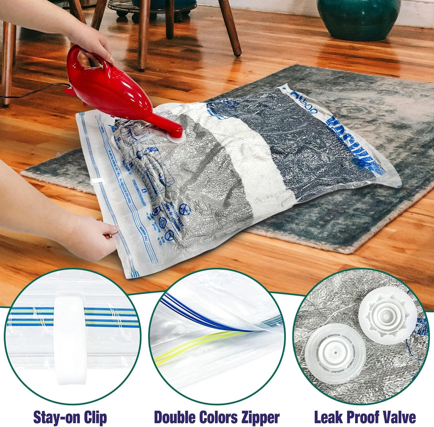 Space Saver - 8 Medium Vacuum Storage Bags for Clothes | Pump Included for Easy Use