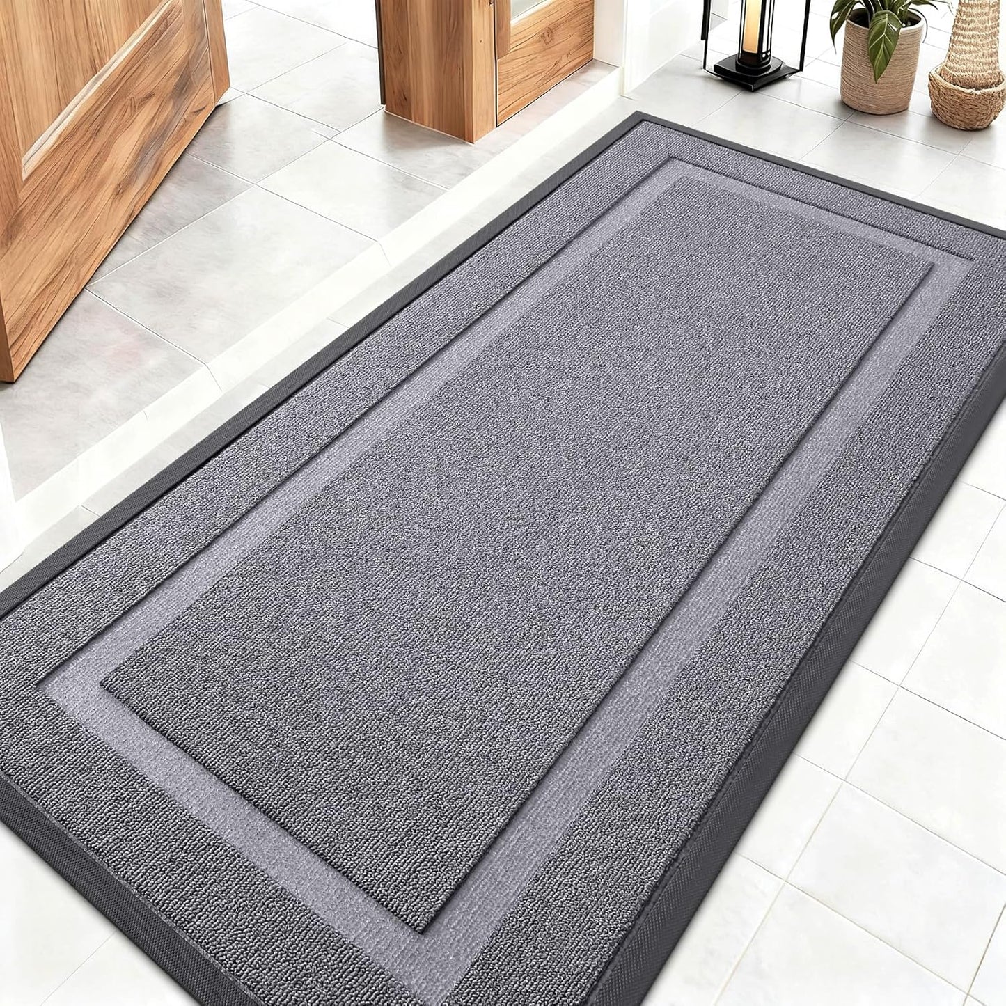 OLANLY Indoor Outdoor Front Door Mat - Waterproof All-Season Doormat, Sturdy Rubber, 47x23, Classic Gray