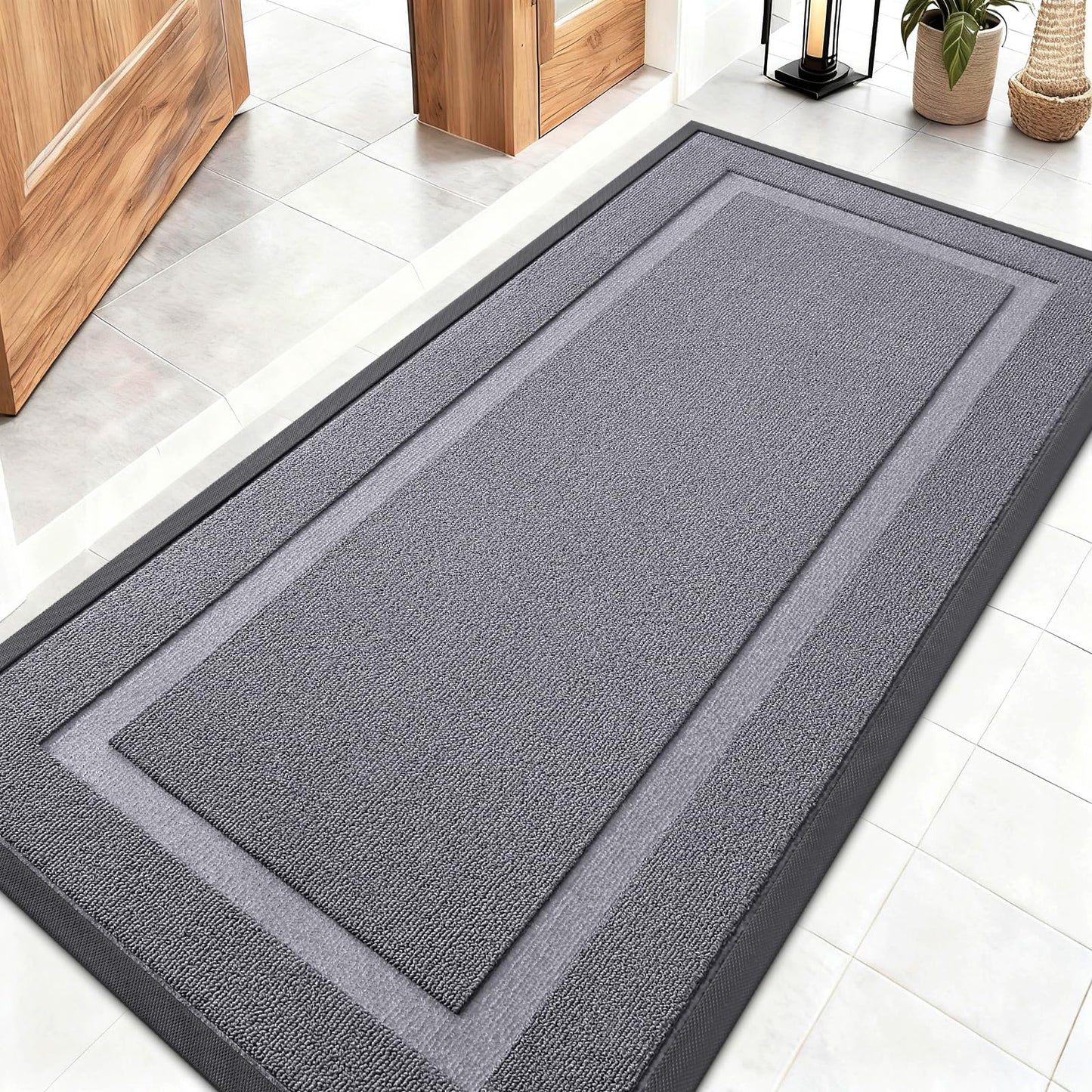 OLANLY Front Door Mat Indoor Outdoor Entrance, Waterproof All-Season, All-Weather Doormat, Sturdy Natural Rubber, Low Profile, Easy Clean Patio Porch Entryway Mat, 47x23, Classic Gray