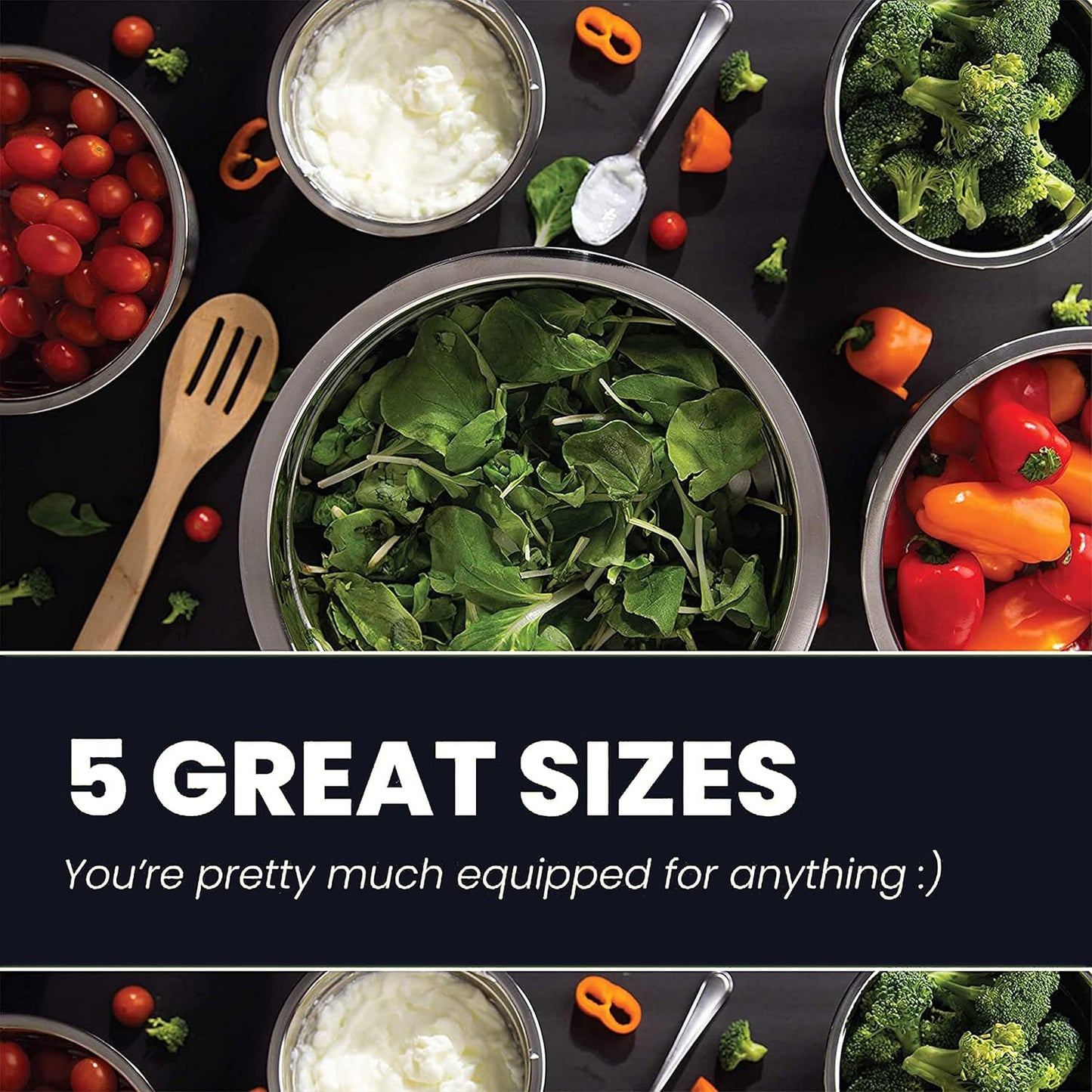 WHYSKO Stainless Steel Mixing Bowl Set - 5-Piece Eco-Friendly Food Storage Organizers | Heavy Duty for Home & Kitchen