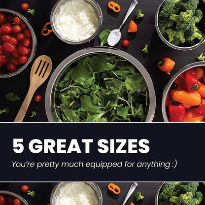 WHYSKO Stainless Steel Mixing Bowl Set - 5-Piece Eco-Friendly Food Storage Organizers | Heavy Duty for Home & Kitchen