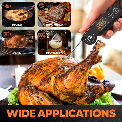 Skiennix Instant Read Food Thermometer - Rechargeable Digital Meat Thermometer for Cooking & BBQ | Waterproof