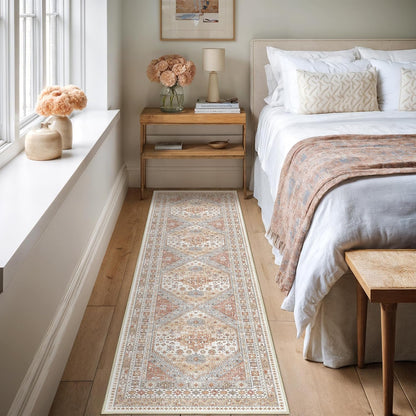 Skiennix Runner Rug - Non-Slip Vintage Hallway Runner | Washable 2x8 Soft Rug in Orange