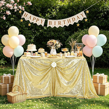 Light Gold Sequin Tablecloth Rectangular 90" x 156" - MoKoHouse Variation: Light Gold + 90" x 156"
