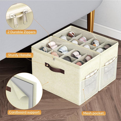 Skiennix 90L Under Bed Storage Containers - Foldable Closet Organizers with Adjustable Dividers | 2-Pack Clear Bins