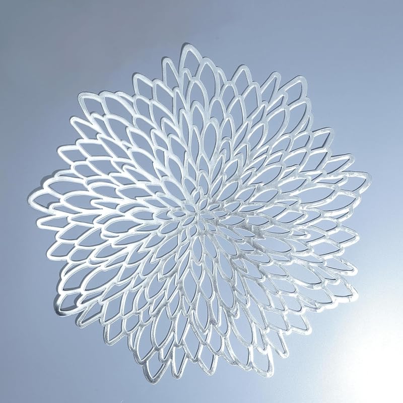 6 Pack Silver Placemats - 15" Round Glitter Vinyl Table Mats for Winter Holidays