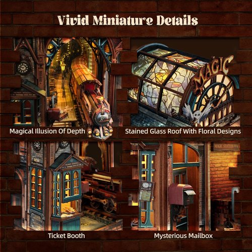 FUNPOLA LED 3D Puzzle - Interactive Magic Station Book Nook Kit | DIY Miniature Decor for Bookshelves